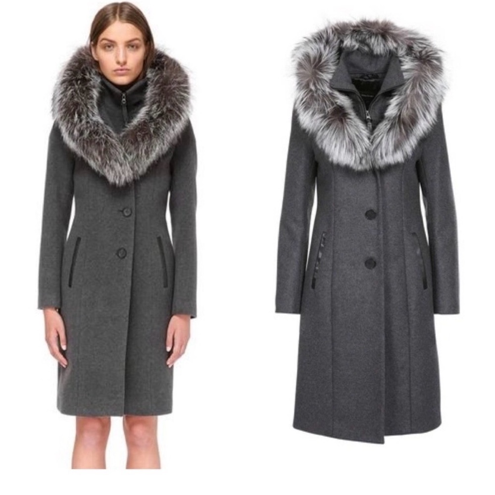 Mackage Mila Gray Wool Coat with Real Fur Hood, Excellent Used Condition Size SM